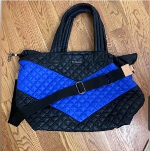 MZ Wallace Black and Blue Quilted Tote Large Metro Tote Deluxe